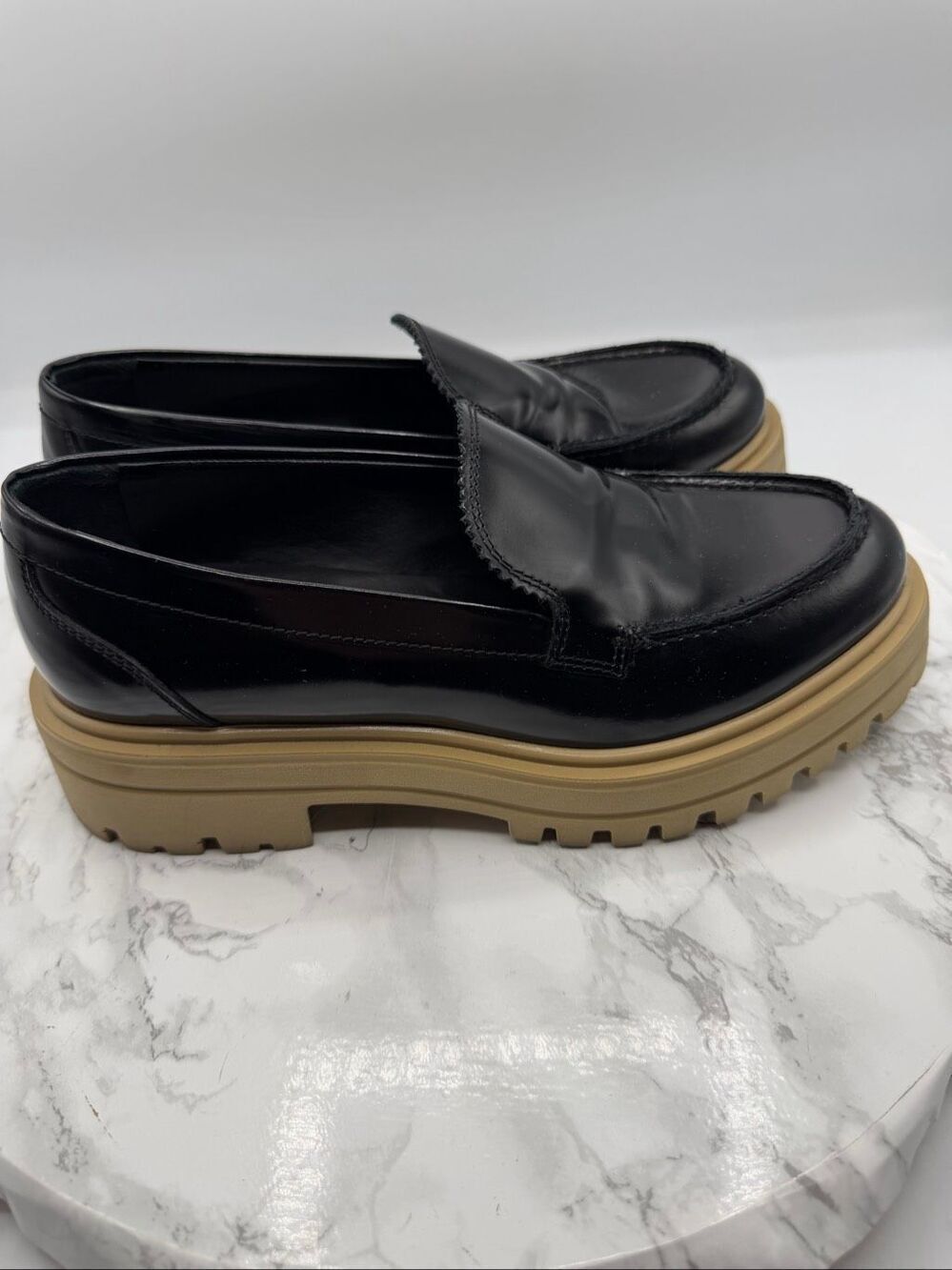 L’IDEA Black Italian Made Leather Lug Sole Loafer-36/US 6